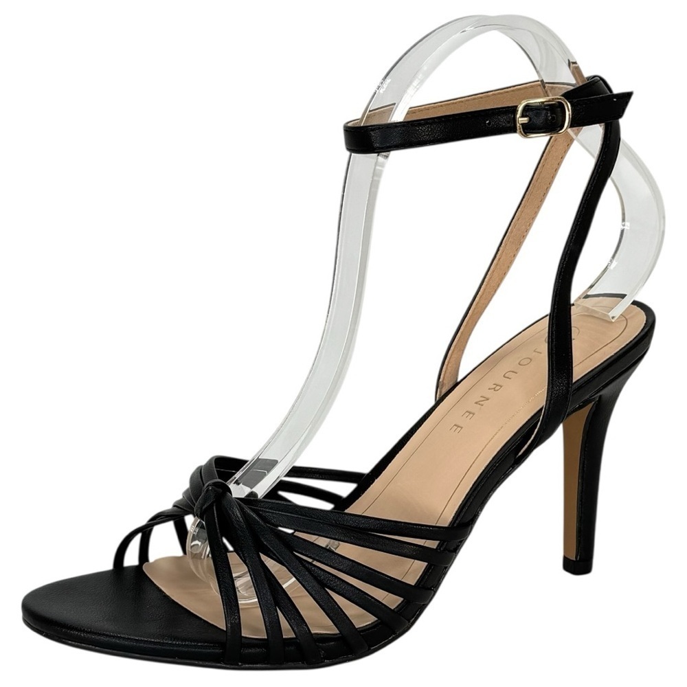 Journee Collection Vanita Black Faux Leather Womens Heels Size 10W - Picture 2 of 14